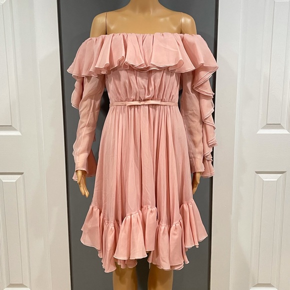 Giambattista Valli Frilled Silk Off-the-Shoulder Dress - Picture 2 of 16